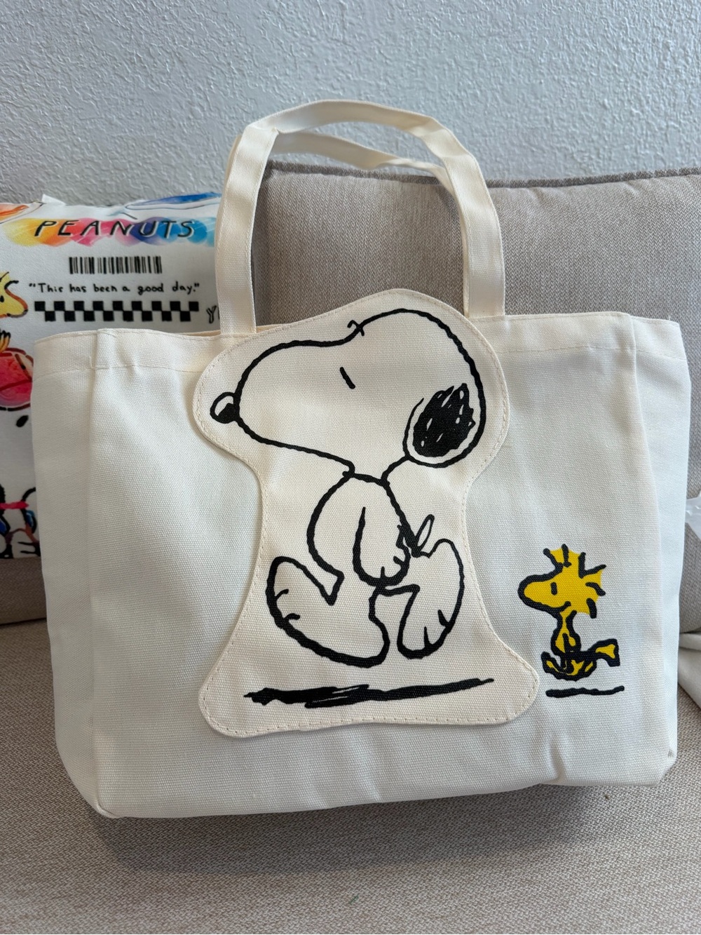 Peanuts Snoopy & Woodstock Kids Canvas Tote Bag - Cream